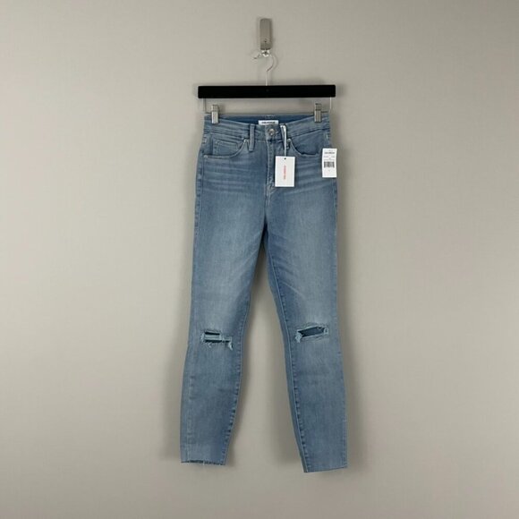 Good American Denim - Good American Good Waist Crop Fray Hem Skinny Jeans Blue352 Size 0/25